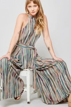 Multi-Striped Halter Jumpsuit