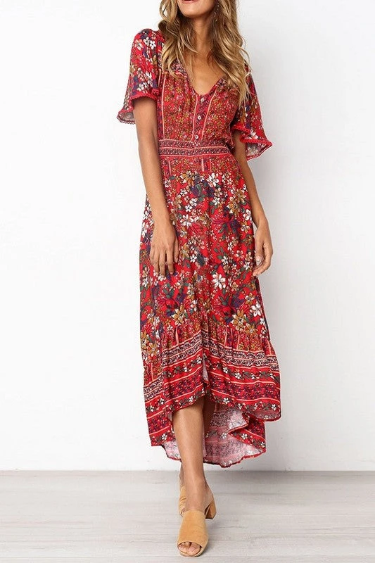Bohemian Red Floral Maxi Dress 1 Bohemian Red Floral Maxi Dress