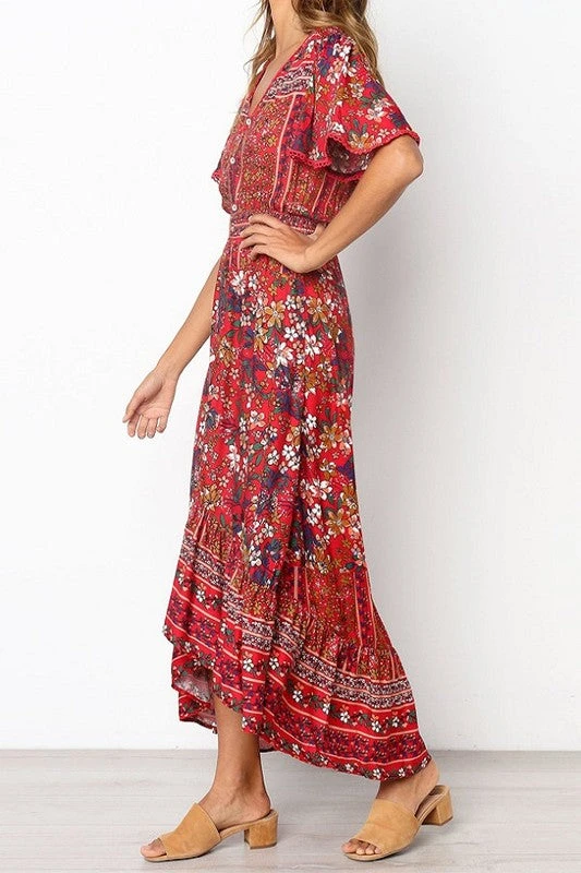 Bohemian Red Floral Maxi Dress 2 Bohemian Red Floral Maxi Dress - Image 2