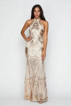 Gold Halter Sequin Gown