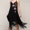 Black Fringe & Embroidered Dress