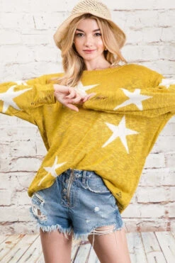 Mustard Star Print Sweater