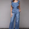 Ruffled Denim Tie Back Jumpsuit