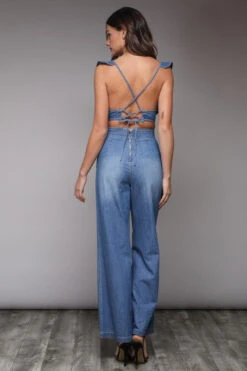 Ruffled Denim Tie Back Jumpsuit -Hippie Vibe Tribe Shop 0 cd2a35c8 c118 486a adc3 79e30c55b0d9 1