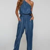 Denim One-Shoulder Jumpsuit