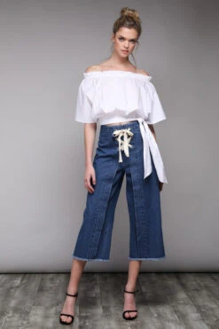 Front Lace-Up Denim Pants