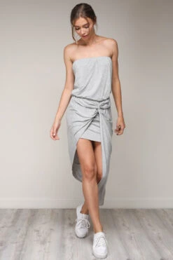 Grey Off Shoulder High-Low Maxi Dress