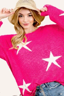 Fuchsia Star Print Sweater