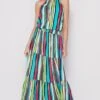 Turquoise Multi-Colored Halter Maxi Dress