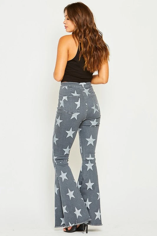 Star Printed Flare GREY Denim Jeans 3 Star Printed Flare GREY Denim Jeans - Image 3