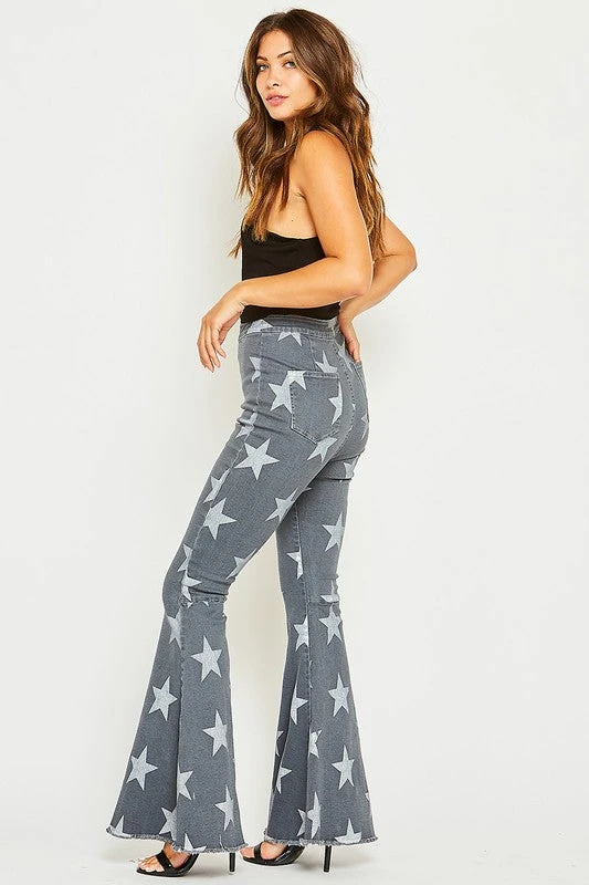 Star Printed Flare GREY Denim Jeans 2 Star Printed Flare GREY Denim Jeans - Image 2