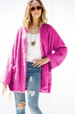 Magenta Shaggy Cardigan