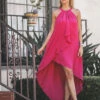 Magenta Hi-Lo Draped Gown