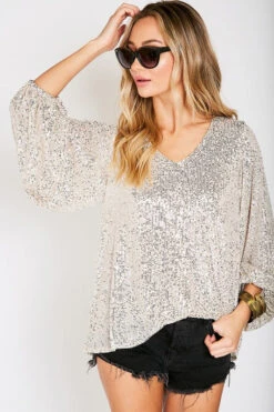 Silver Festive Sequin Top
