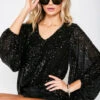 Black Festive Sequin Top
