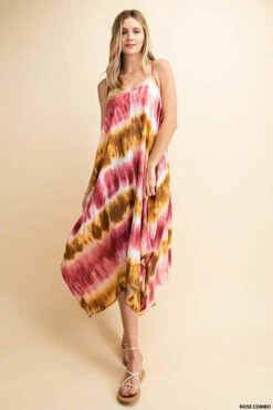 Rose Bohemian Tie-Dye Scarf Dress