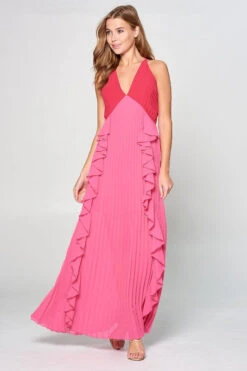 Berry & Pink Halter Maxi Dress