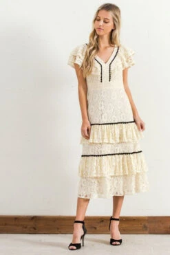Ivory Vintage Lace & Ruffles Dress