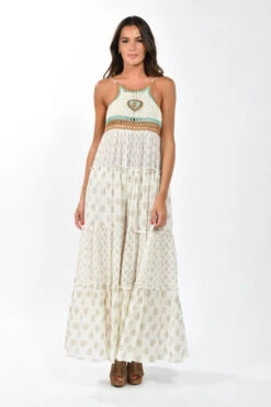 Bohemian Crocheted Halter Maxi Dress