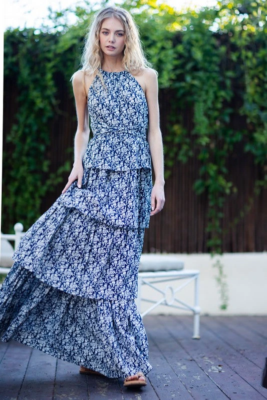 Navy Blue Tie Back Tiered Maxi Dress 4 Navy Blue Tie Back Tiered Maxi Dress - Image 4