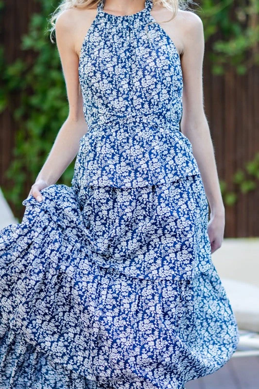 Navy Blue Tie Back Tiered Maxi Dress 2 Navy Blue Tie Back Tiered Maxi Dress - Image 2