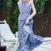 Navy Blue Tie Back Tiered Maxi Dress
