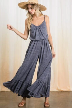 SpagettiStrap Wide Leg Ruffle Jumpsuit