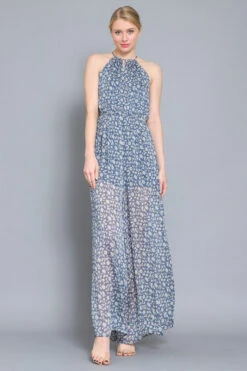 Halter Floral Blue Jumpsuit