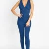 Denim V-Neck Skinny Jumpsuit
