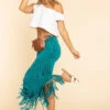 Turquoise Suede Fringe Skirt