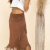 Brown Suede Fringe Skirt