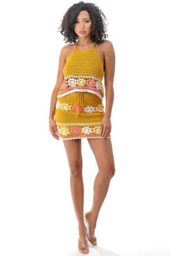 Mustard Yellow Crochet Halter & Skirt Set