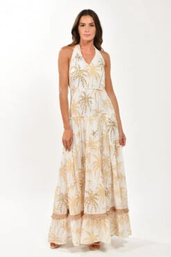 Palm Tree Embroidered Maxi Dress