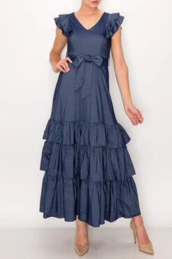 Stretch Denim Ruffle Dress