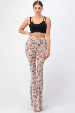 Multi Tattoo Printed Mesh Flared Hippie Pants