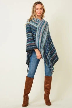 Blue Fluffy Yarn Poncho