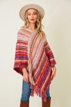 Red Fluffy Yarn Poncho