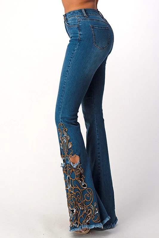 Flare Embroidered Denim Pants 3 Flare Embroidered Denim Pants - Image 3