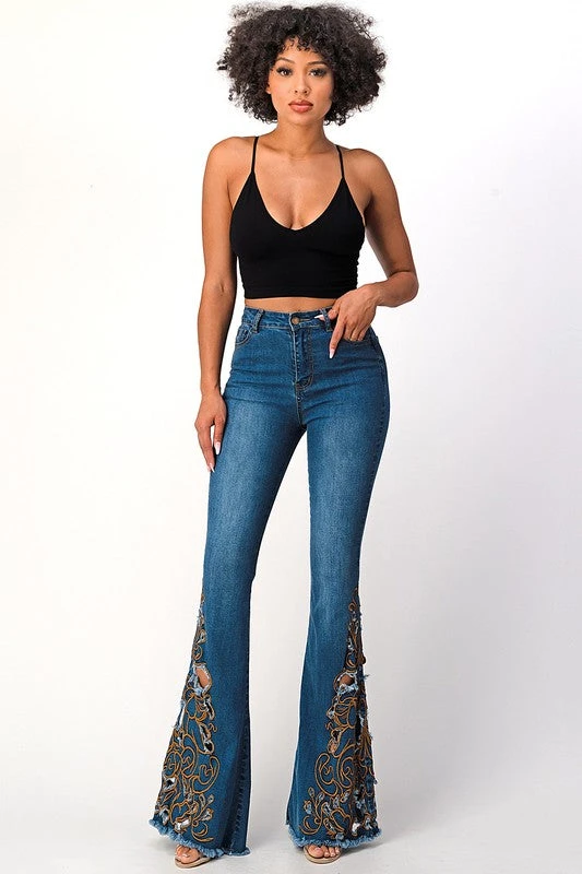 Flare Embroidered Denim Pants 2 Flare Embroidered Denim Pants - Image 2