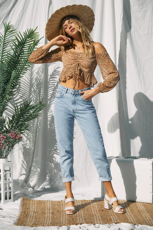 Floral Print Off-Shoulder Crop Top 1 Floral Print Off-Shoulder Crop Top