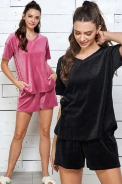 Rose Velour Velvet Short & Top Set