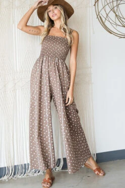 Brown Smocked Polka Dot Printed Jumpsuit -Hippie Vibe Tribe Shop 13550806 243fac77 0e01 4194 9753 a7f1f43ce16a 1