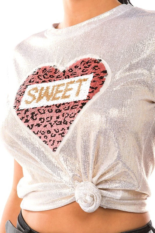 Silver "Sweet" Metallic T-Shirt 3 Silver "Sweet" Metallic T-Shirt - Image 3