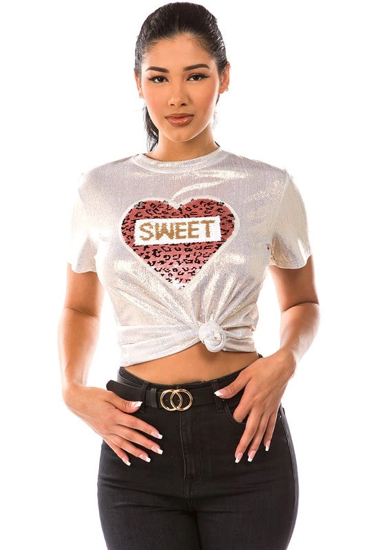 Silver "Sweet" Metallic T-Shirt 1 Silver "Sweet" Metallic T-Shirt