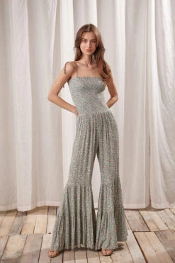 Flower Print Bell Bottom Jumpsuit