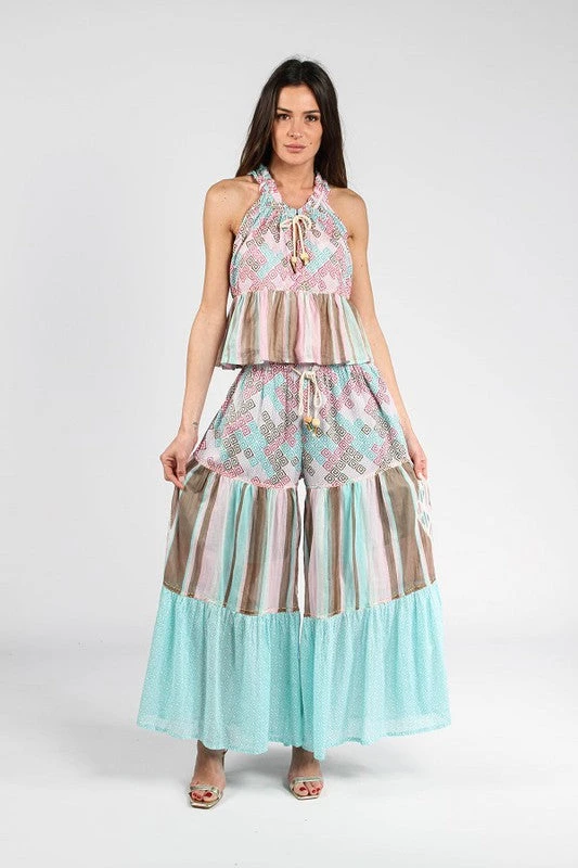 Lilac & Blue Halter & Palazzo Pant Set 4 Lilac & Blue Halter & Palazzo Pant Set - Image 4