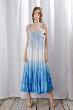 Blue Rainbow Tie-Dye Maxi Dress