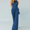 Indigo Denim Sleeveless Jumpsuit.