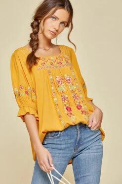 Marigold Embroidered Babydoll Top