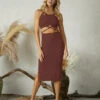 Marsala Criss Cross Cutout Rib Maxi